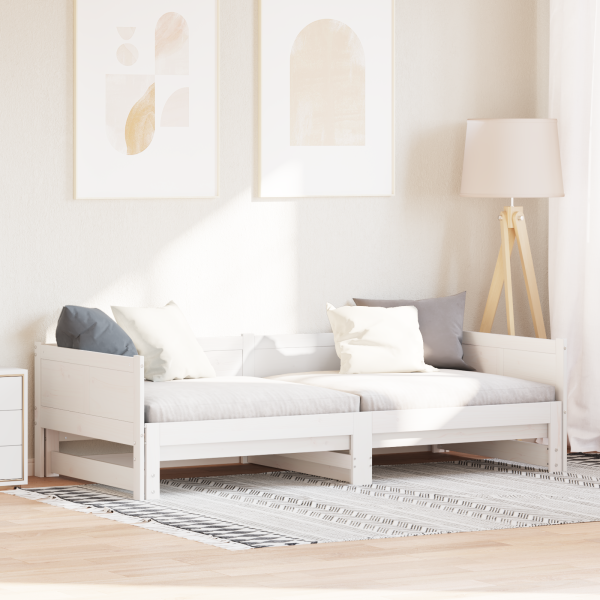 Cama Día Extraíble Blanca 90x200 cm Madera de Pino Maciza D