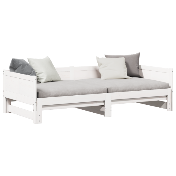 Cama Día Extraíble Blanca 90x200 cm Madera de Pino Maciza M 3
