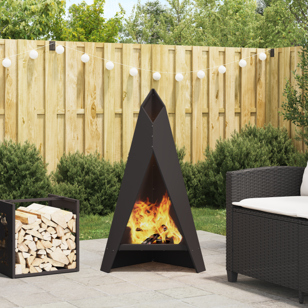 Brasero piramidal de acero patinable 58x36x100 cm D