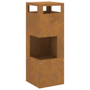 Brasero cuadrado de acero patinable 35x35x100 cm H