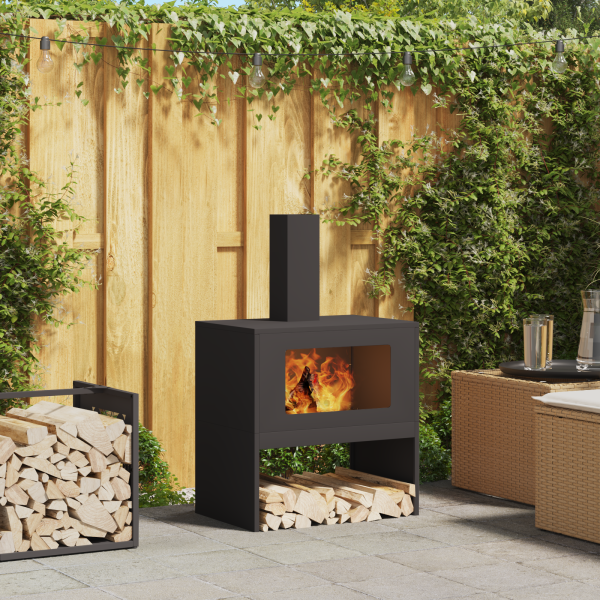 Brasero con chimenea acero negro 60x40x96 cm D