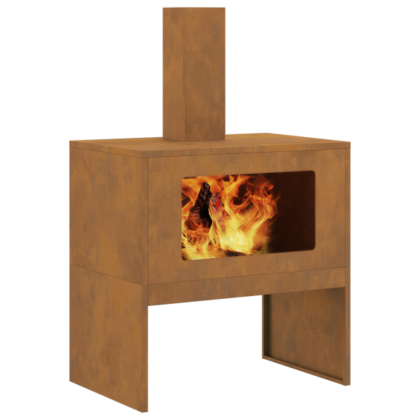 Brasero con chimenea acero patinable 60x40x96 cm M 3