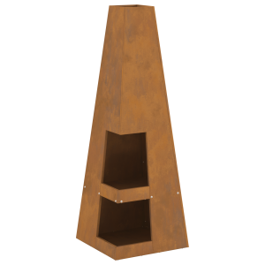 Hoguera con espacio para leña. 35x35x100 cm de acero envejecido. H