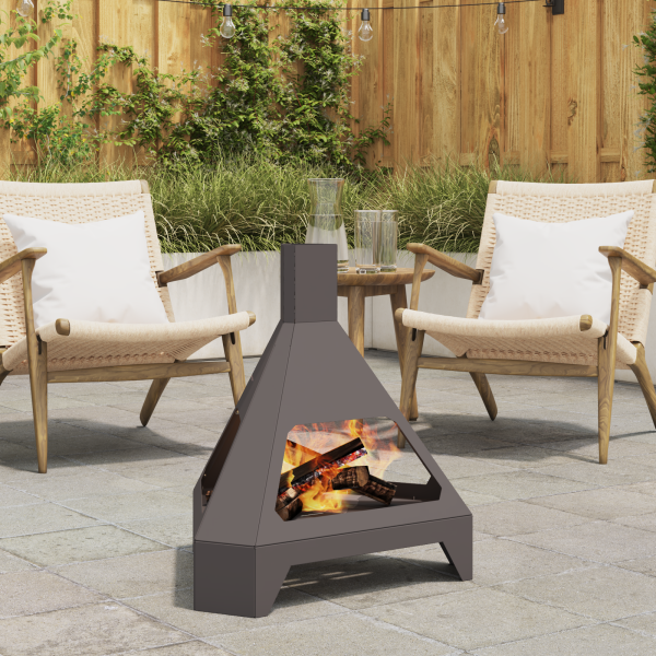 Brasero con chimenea acero negro 50x43x52 cm D