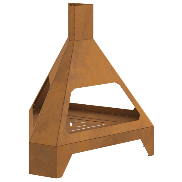 Brasero con chimenea acero patinable 50x43x52 cm D