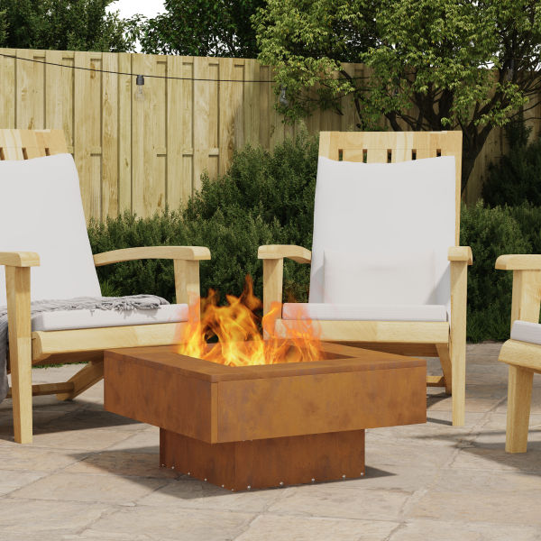 Hoguera cuadrada  60x60x30 cm de acero resistente a la intemperie D