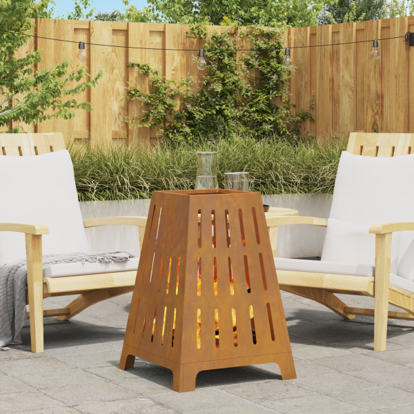 Brasero cuadrado de acero patinable 50x50x70 cm D