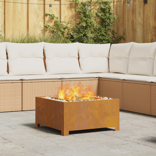 Brasero cuadrado de acero patinable 60x60x30 cm D