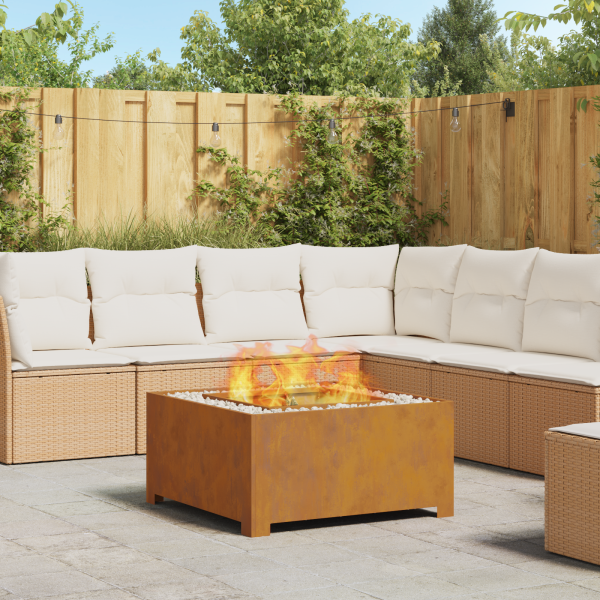 Brasero cuadrado de acero patinable 80x80x40 cm D