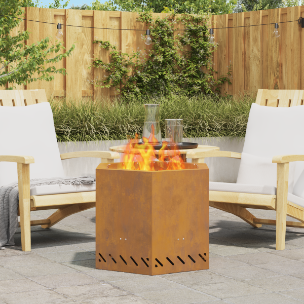 Brasero sin humo hexagonal acero patinable 58x58x51 cm D