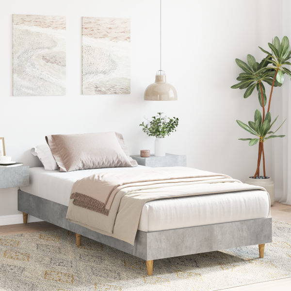 Cama  90x200 cm Cinza de Concreto em Madeira Composta M 4