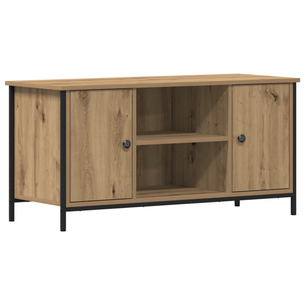 Mueble TV madera ingeniería y acero roble artisan 100x40x50 cm M 2