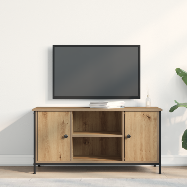 Mueble TV madera ingeniería y acero roble artisan 100x40x50 cm M 4