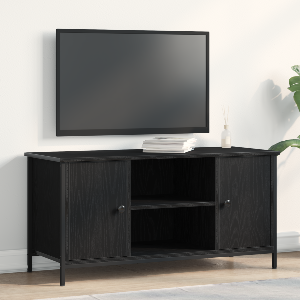 Mueble de TV madera ingeniería y acero roble negro 100x40x50 cm D