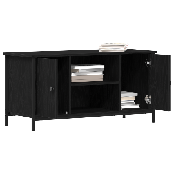 Mueble de TV madera ingeniería y acero roble negro 100x40x50 cm M 3