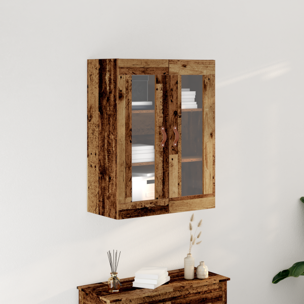 Armario pared con puertas vidrio madera envejecida 69.5x34x90cm D