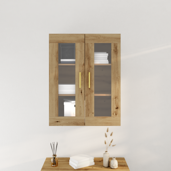 Armario de pared con puertas vidrio roble artisan 69.5x34x90 cm M 4