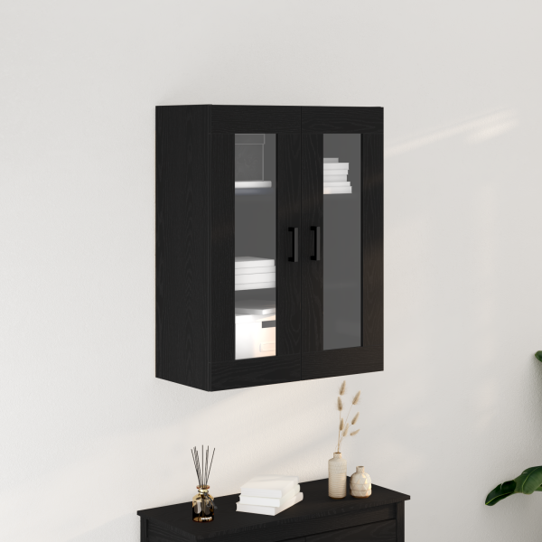 Armario de pared con puertas de vidrio roble negro 69.5x34x90cm D