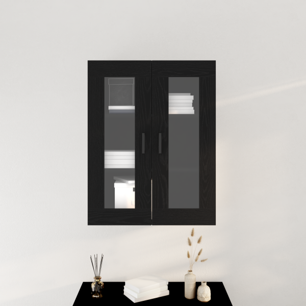 Armario de pared con puertas de vidrio roble negro 69.5x34x90cm M 4