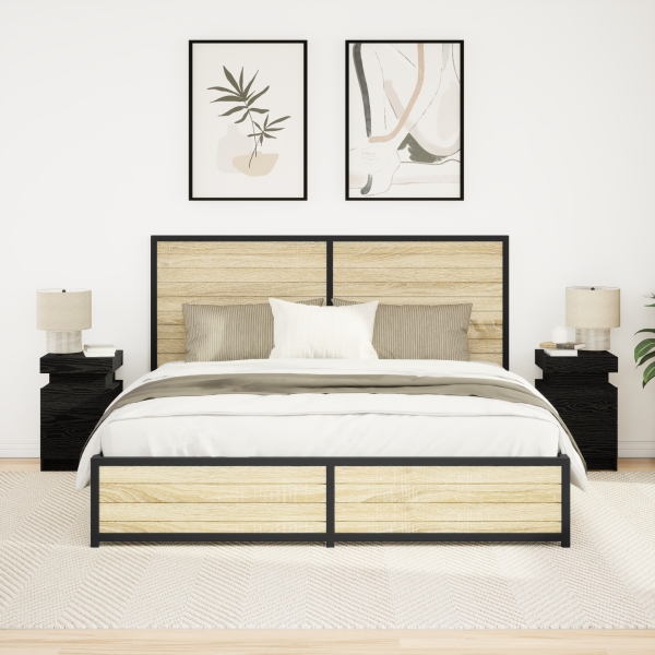 Mesitas de noche con luces LED 2 uds roble negro 35x39x55 cm D