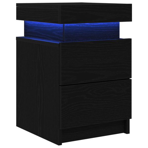 Mesitas de noche con luces LED 2 uds roble negro 35x39x55 cm M 2