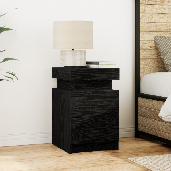 Cômoda de Canto  com Luzes LED 2 pcs Carvalho Preto 35x39x55 cm M 4