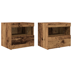 Camas de Cabeceira  com Luzes LED 2 pcs Madeira Antiga 50x40x45 cm H