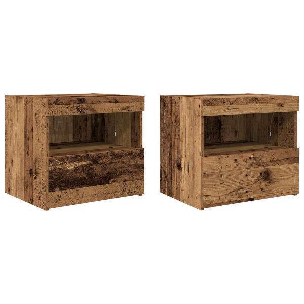 Mesitas de noche con luz LED 2 uds madera envejecida 50x40x45cm M 2