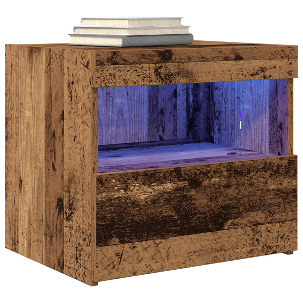 Camas de Cabeceira  com Luzes LED 2 pcs Madeira Antiga 50x40x45 cm M 4