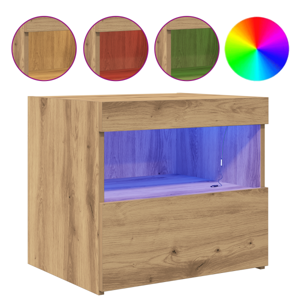 Mesita de noche con luces LED roble artisan 50x40x45 cm M 4