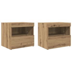 Camas de cabeceira  com luzes LED 2 pcs Carvalho Artisan 50x40x45 cm H