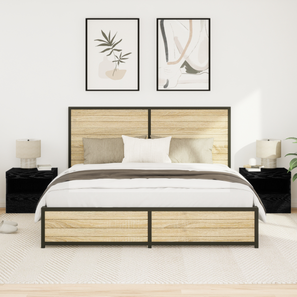 Mesitas de noche con luces LED 2 uds roble negro 50x40x45 cm D