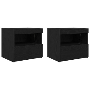 Criados-mudos  com luzes LED 2 pcs Carvalho Preto 50x40x45 cm H
