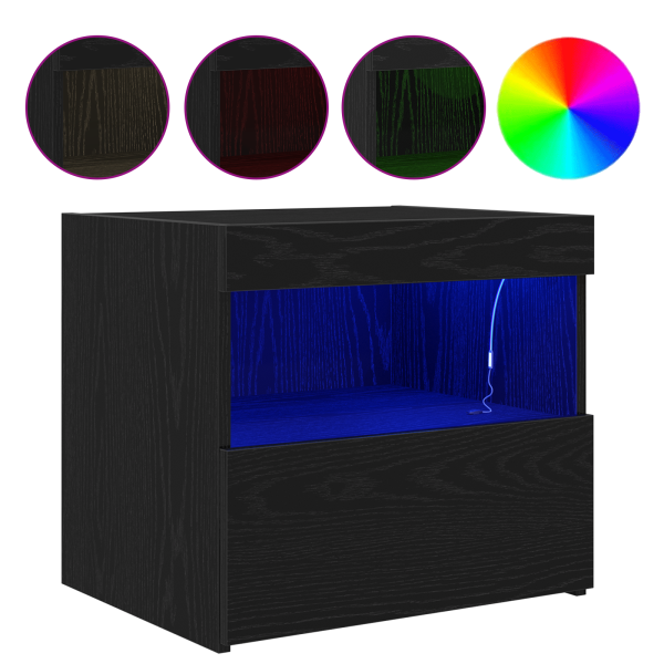 Criados-mudos  com luzes LED 2 pcs Carvalho Preto 50x40x45 cm M 4