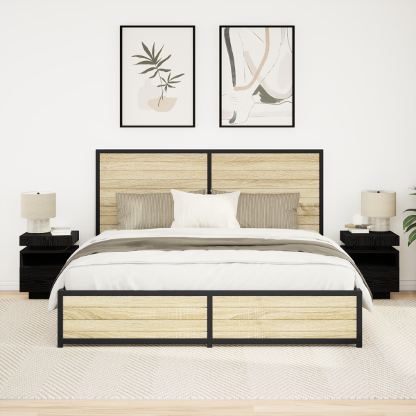 Mesitas de noche con luces LED 2 uds roble negro 40x39x48.5 cm D