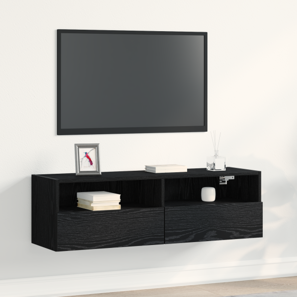 Mueble de TV madera de ingeniería roble negro 100x30x30 cm D