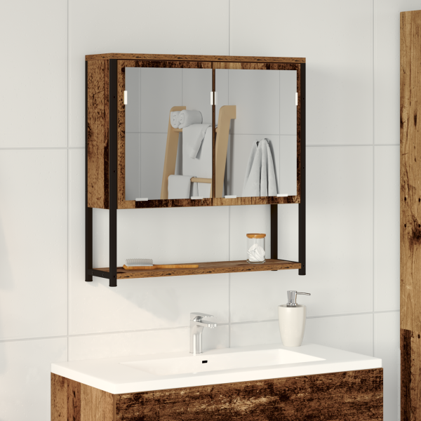 Armario espejo de baño madera ingeniería envejecida 60x16x60 cm D