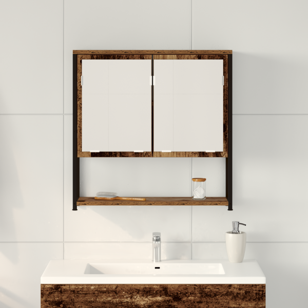 Armario espejo de baño madera ingeniería envejecida 60x16x60 cm M 4