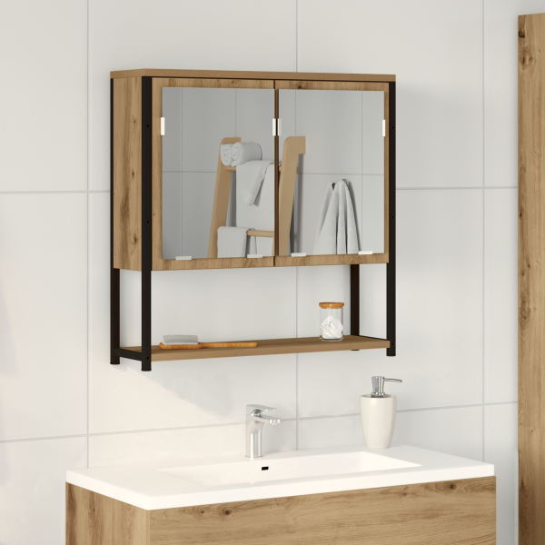 Armario espejo de baño madera roble artisan 60x16x60 cm D