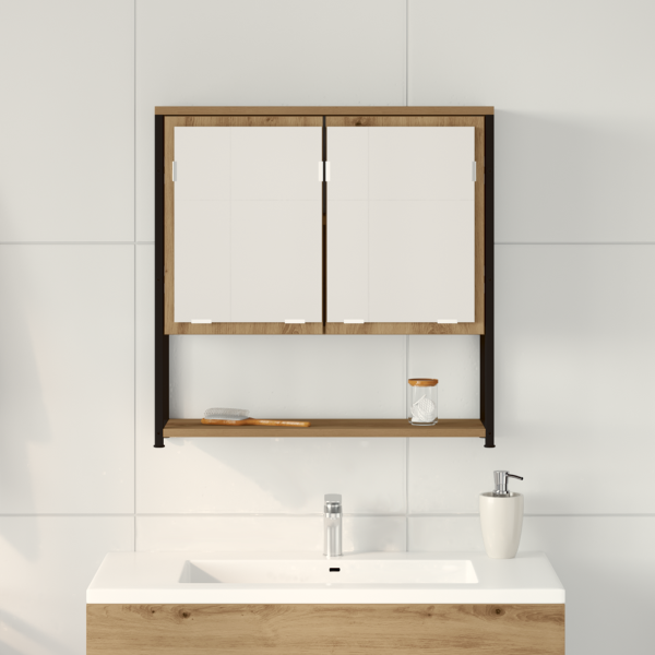Armario espejo de baño madera roble artisan 60x16x60 cm M 4