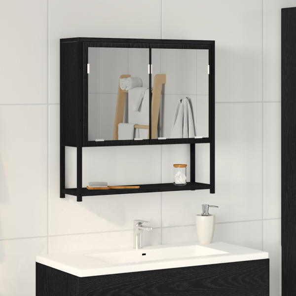 Armario espejo de baño madera roble negro 60x16x60 cm D