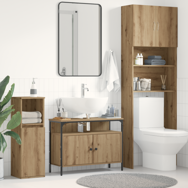Mueble lavabo baño madera ingeniería roble artisan 80x30x60 cm D