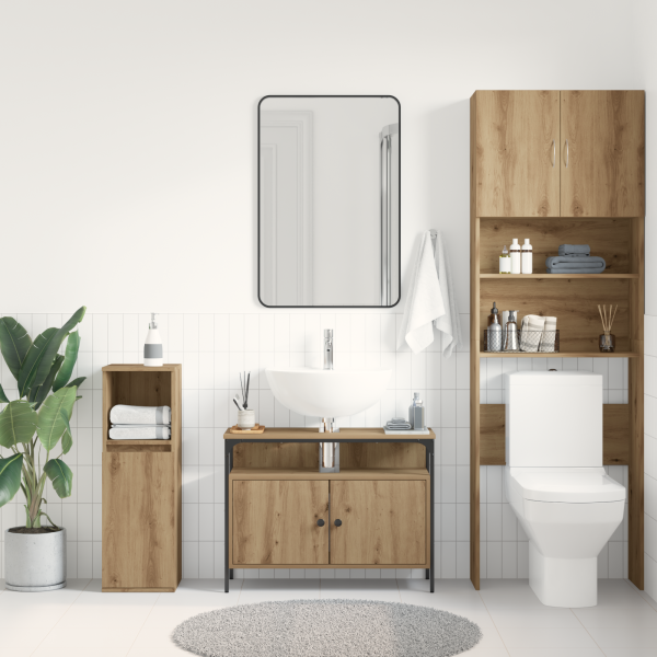 Mueble lavabo baño madera ingeniería roble artisan 80x30x60 cm M 4