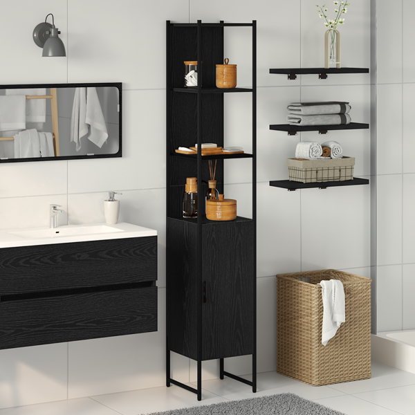 Mueble de baño madera de ingeniería roble negro 33x33x185.5 cm D