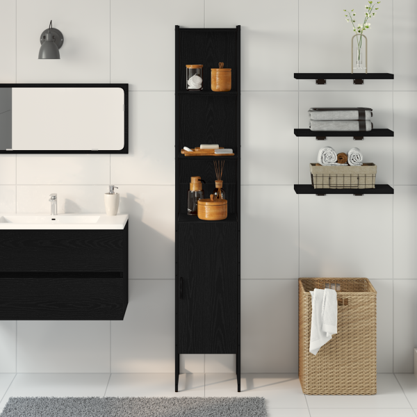 Mueble de baño madera de ingeniería roble negro 33x33x185.5 cm M 4
