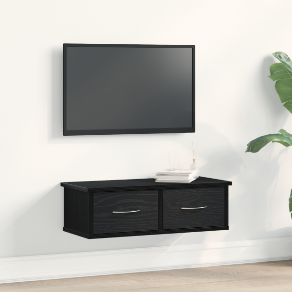 Estante con cajón de pared madera roble negro 60x26x18.5 cm D