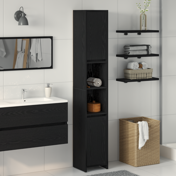 Armario de baño madera ingeniería roble negro 30x30x183.5 cm D