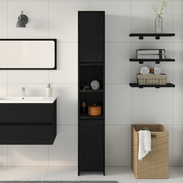 Armario de baño madera ingeniería roble negro 30x30x183.5 cm M 4