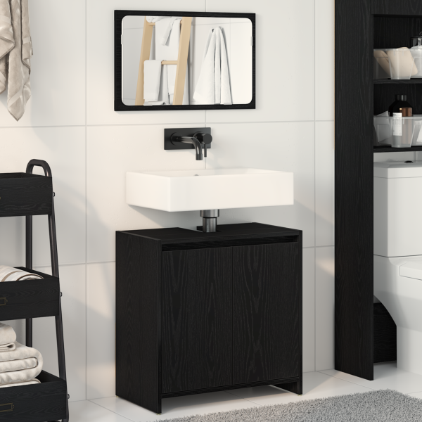Gabinete de baño  con espejo de madera de roble negro 60x33x61 cm de madera de ingeniería D