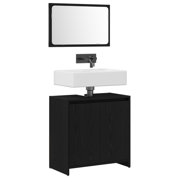Gabinete de baño  con espejo de madera de roble negro 60x33x61 cm de madera de ingeniería M 3